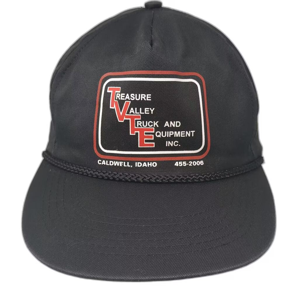 Cameo 5 Panel Black Red Hat OS Treasure Valley Truck Equipment Snapback Rope